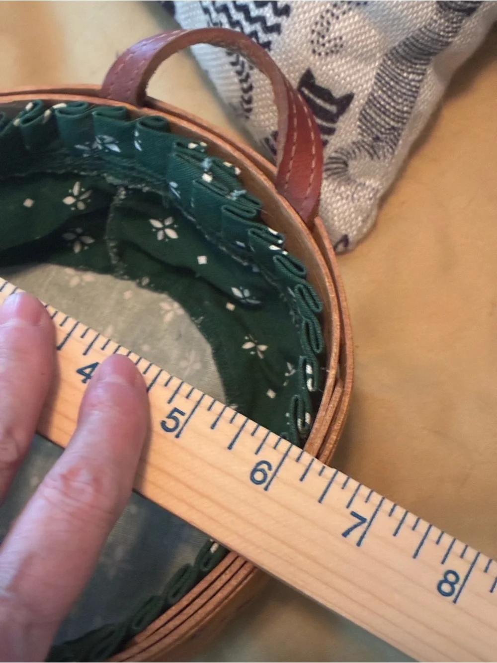 Longaberger Vintage Brown Woven Basket with Green Floral Liner